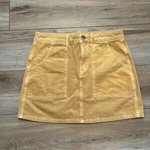 American Eagle Corduroy Skirt SZ 4 Mustard Yellow Hi Rise A-Line Super Stretch